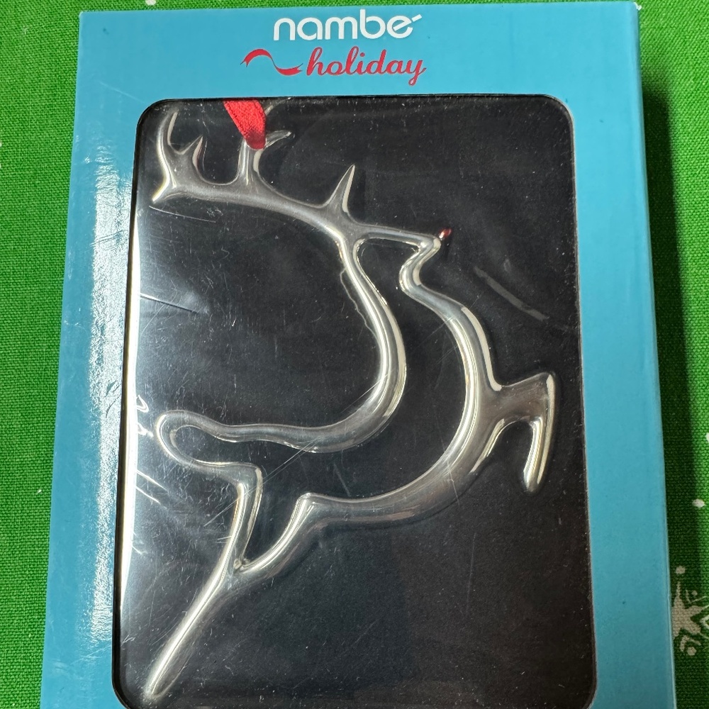 Nambe Jumping Reindeer Silver Metal Shaped Ornament- NWT
